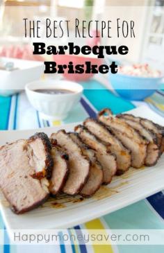 
                    
                        This seriously is the best recipe for barbecue brisket and she uses a DIY smoker on the gas grill that she made for 75 cents! This is a great family dinner barbeque idea. - happymoneysaver.com
                    
                