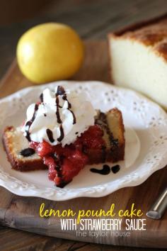 
                    
                        Delicious Lemon Pound Cake with Strawberry Sauce!
                    
                