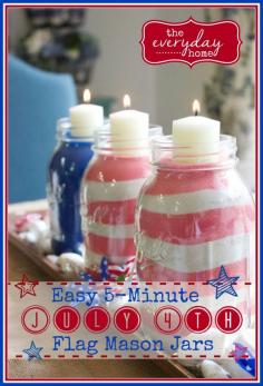 
                    
                        What are these filled with????Easy July 4th Flag Mason Jars from The Everyday Home \ www.everydayhomeb...
                    
                
