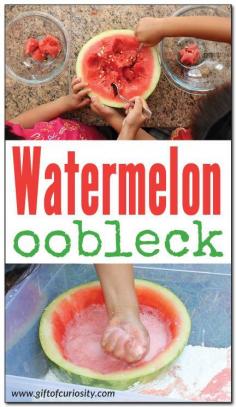 
                    
                        Watermelon oobleck: DIY recipe for fun and easy sensory play for your preschooler this summer!  || Gift of Curiosity
                    
                