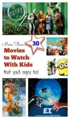 
                    
                        More than 30 movies (that don't suck!) to watch with kids like Wizard of Oz, Princess Bride, ET, Willy Wonka ... You'll enjoy all of these too! - @toulousentonic | lists | entertainment ideas | activities |
                    
                