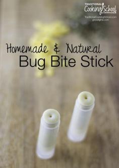 
                    
                        Homemade & Natural Bug Bite Stick | Summer comes hand-in-hand with bug bites. Let me introduce the "bug bite stick" -- a chapstick tube containing a simple salve made from plantain, echinacea, and lavender. I've made this salve for a few years now, and it really works to relieve the itch! | TraditionalCookin...
                    
                