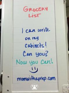 
                    
                        Mom told me never to write on the furniture --- but I disboyed!! I found an awesome way to write on my cabinets and keep track of things!! >> Momwithaprep.com
                    
                