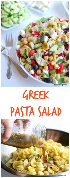 
                    
                        Greek Pasta Salad, a delicious side dish or meal, from NoblePig.com.
                    
                