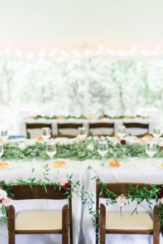 
                    
                        Roses and greens look sweet draped over the bride-and-groom's chairs: www.stylemepretty... | Photography: Elizabeth LaDuca - elizabethladuca.com/
                    
                
