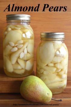 
                    
                        Almond Pears with Almond Liquor Recipe for Canning. Light almond syrup and blanched almonds pair well with the natural sweetness of perfectly ripe pears.
                    
                