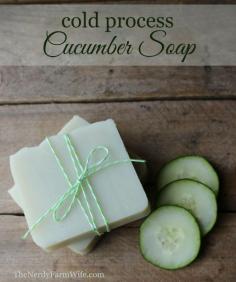 
                        
                            Fresh cucumbers and French green clay combine in this skin-soothing cold process soap recipe. (It's palm free too!)
                        
                    