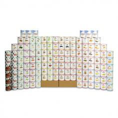 Brand: Augason Farms Dimensions: 40 x 48 x 36 inches Shelf life: Up to 30 Years Includes a 30-day manufacturer warranty Store in cool, dry environment Provides 9,031 servings at 1,918 calories per day for one person over one year Includes 138 #10 cans of 52 different foods Package contents: Eight (8): Cans of Morning Moo's Low Fat Milk. Six (6) of each: Hard White Wheat, Long Grain White Rice, instant nonfat dry milk. Four (4) of each: Buttermilk pancake mix, honey white bread mix, freeze-dried sweet corn, chocolate morning moo's low fat milk alternative, dried whole eggs, pinto beans, creamy potato soup mix, apple delight drink mix. Three (3) of each: Elbow macaroni, spaghetti, blueberry muffin mix, potato gems, dehydrated potato shreds, freeze-dried peas, dried scrambled egg mix, vegetarian meat substitute beef. Two (2) of each: Creamy wheat cereal, quick rolled oats, chocolate fudge brownie mix, honey wheat bread mix, dehydrated potato dices, dehydrated diced carrots, honey-coated banana slices, freeze-dried apple dices, freeze-dried sliced strawberries, vegetarian meat substitute bacon bits, vegetarian meat substitute taco, black turtle beans, cream of chicken soup mix, cheesy broccoli soup mix, vegetable stew blend, southwest chili mix, orange delight drink mix, chicken gravy mix, honey cornbread mix. One (1) of each: Super nutty granola, shortening powder, blueberry pancake mix, dehydrated potato slices, dehydrated chopped onion, freeze-dried broccoli florets and stems, dehydrated diced red and green bell peppers, freeze-dried raspberries, cheese-blend powder, butter powder, vegetarian chicken meat substitute, chicken bouillon, vegetable garden seeds, honey powder.