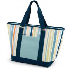 Large, insulated shoulder tote with water-resistant liner and front zipper pocket Color: St. Tropez Collection Dimensions: 12H x 13W x 8D This attractive and functional water-resistant Topanga - St. Tropez tote is the perfect all-around bag. It's made of aqua blue and multi-colored striped polyester with deep blue trim, and the interior is made of heat-sealed PVC for no leaks. All materials meet federal and state product safety standards, so you can be assured the Topanga - St. Tropez is safe. It's perfect for carrying food and drinks to the beach or pool and features a separate exterior pocket that's the perfect size for your wallet or keys. It can also be used to carry your wet swimsuits and towels on the trip home. Just pack it up and go with the Topanga - St. Tropez!