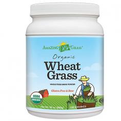 Amazing Grass - Wheat Grass Powder Gluten Free & Raw 100 Serving Value Size - 28 oz. (800 g) Amazing Grass Wheat Grass Powder contains 100% organic, whole leaf wheat grass, one of the most potent leafy greens available. Amazing Grass Wheat Grass powder gives you an antioxidant packed boost that alkalizes and energizes with every serving. Just mix with any beverage for a great source of leafy greens, vitamins and minerals. In fact, you need only one glass to reach your daily quota of 5 to 9 servings of fruits and vegetables. Amazing Grass Wheat Grass Product Highlights: Increases & sustains energy naturally Detoxifies and cleanses your body High alkalinity helps balance acidic pH levels Strengthens immune system Complete food with enzymes & all essential amino acids Natural source of antioxidants to help repair damaged cells Field grown outdoors through winter Vegan, Gluten Free and Raw Per 8 gram serving, Amazing Grass Wheat Grass offers: A naturally balanced source of Phytonutrients & Carotenoids 2x more dietary fiber than an 8 gram serving of oat bran 2x more iron than a 30 gram serving of fresh spinach Excellent source of folic acid, beta carotene & vitamin C The bulk container has 100 servings and a convenient scoop. Serving size: one scoop, 8 grams. Mix a tablespoon with 8 to 16 oz of your favorite juice or water. We like orange, apple, or grape juice, or try it in a smoothie. Take it first thing in the morning to jump-start your day! We recommend 1-3 servings daily. CEREAL GRASSESAmazing Grass Wheat Grass Powder contains 100% organic, whole leaf wheat grass, one of the most potent leafy greens available. The Amazing Trio, starring Wheat grass, Barley grass and Alfalfa, is a simple combination of the best organic greens on Earth. About Organic Wheat GrassAmazing Grass Wheat Grass is one of the most alkaline green leafy vegetables known and part of the cereal grass family, which includes barley grass, oat grass and rye grass.