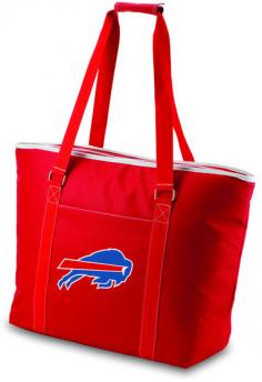 Buffalo Bills waterproof picnic tote. This Bills cooler tote wasn't designed solely as a beach bag, but if a beach bag is what you're looking for, this one won't disappoint! Measuring 23" (L) x 8.25" (W) x 17" (H), this extra large tote has almost 1 cubic feet of interior storage space, enough to hold 48 12-oz. cans! Fully-insulated to keep your food and drinks cold, this bag also has a heat-sealed, water-resistant interior liner which is perfect for transporting wet pool towels, swim suits or the like. A larger zipper pocket on the exterior of the tote lets you keep other personal effects within easy reach. All licensed products have been approved by the team; however, Picnic Time is considered a designer line. The product color may not be an exact match to the team color. The Tahoe may be just the family-sized beach style tote you've been wishing you had.
