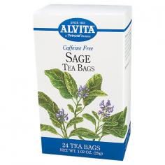 Sage Leaf Organic Tea 24 Bag Alvita Sage Tea is made with premium-quality, organic sage leaves, and produces a peppery fragrance with a mildly astringent flavor. Since ancient times, sage (Salvia officinalis) has been associated with good health* The herbs Latin name, Salvia, translates into to be saved. In Chinese, Indian, and North American herbal practices, tea made from sage leaves has been used as a soothing, cooling digestive aid* Suggested Use As a dietary supplement Place one tea bag in a cup and add 8 oz of boiling water. Cover and steep for 10 minutes. Gently squeeze tea bag and remove. We recommend 3 cups daily. Not for long term use. - Or as directed by your healthcare professional. Warnings: Keep out of reach of children. As with all dietary supplements, consult your healthcare professional before use. See product label for more information. Do not use if pregnant or nursing. Consult a health care professional before use if you are taking any medication or have any medical condition. KEEP OUT OF REACH OF CHILDREN.