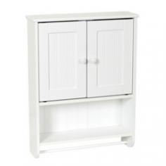 Bathroom Wall Cabinet Is Attractive and Functional The white bathroom wall cabinet provides the storage that you need for any bathroom without taking up valuable floor space. Whether you're building a brand new home or you're remodeling an older bathroom, this cabinet is a great option. The elegant white finish is neutral and attractive, ensuring that it'll blend right into your existing decor scheme. The cabinet looks great among other white furnishings and offers a soft shade among brighter pieces. The bathroom wall cabinet features two doors with matching white door pulls. There is also an open area underneath the doors for more storage. Includes a convenient full-length towel bar along the bottom. This piece is easy to assemble and install. With all of the wall mounting hardware included, you won't have to pick up anything else for it.