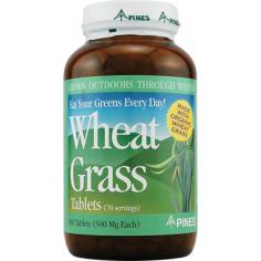Pines International Wheat Grass Description: Made with Organic Wheat Grass Grown Outdoors Throughout Winter Eat Your Greens Everyday! PINES Wheat Grass is a food with such a naturally high concentration of nutrients that seven tablets are equal to a serving of a deep green leafy vegetable. - A naturally balanced source of vitamins, minerals, amino acids, dietary fiber, chlorophyll, and carotenoids. - Our nitrogen-packed amber glass bottles ensure freshness. Disclaimer These statements have not been evaluated by the FDA. These products are not intended to diagnose, treat, cure, or prevent any disease. Pines International Wheat Grass Directions Take 7 tablets with water or juice for a serving of a deep green leafy vegetable. We recommend 2-3 daily servings. Store in a cool, dark, dry place. Supplement Facts Serving Size: 7 Tablets Servings Per Container: 70 Amt Per Serving% Daily Value Calories15 Calories from Fat0 Total Fat0 g Cholesterol0 g0% Sodium0 mg (1)0% Total Carbohydrate2 g0% Dietary Fiber1 g Sugars0 g Protein1 g Vitamin A1500 IU30% Vitamin C7 mg10% Calcium15 mg2% Iron1 mg4% Folic Acid35 mcg8% Potassium103 mg2% Chlorophyll15 mg* *Daily value not established. Other Ingredients: All vegetarian: 98% organic wheat grass, 1.5% silica, 0.5% magnesium stearates98% Wheat Grass with 2% All Natural Tableting Aids (1.5% silica and 0.5% vegetable stearates).