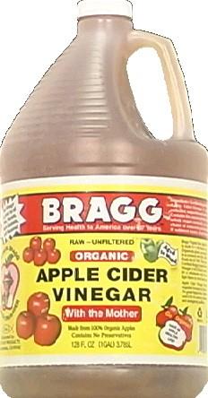 Organic Raw Apple Cider Vinegar Unfiltered -Limit 1 per Order by Bragg 1 gal (128oz) Liquid Organic Apple Cider Vinegar 128 oz Certified Organic Bragg Organic Raw Apple Cider Vinegar is unfiltered unheated unpasteurized and 5 acidity and contains the amazing Mother of Vinegar. Bragg Apple Cider Vinegar is organically grown processed and bottled in accordance with the California Organic Foods Act of 1990 and is also Kosher Certified. It's a wholesome way to add delicious light flavor to most foods.
