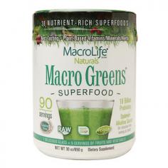 Macro Greens is more than a greens product; it is a complete phytonutrient herbal formula. The base consists of certified organic barley greens, proven to be the most effective and least allergenic of all greens. Marco Greens is an abundant source of antioxidants, co-nutrients, enzymes, vitamins, minerals, amino acids, and acidophilus cultures for those who prefer to get their nutrition from whole foods. Is is the perfect source for alkalizing the body. Macro Greens is ALL NATURAL and made with a rainbow of happy fruits and vegetables. Colors and speckles may appear when mixed with water, and taste may change depending on harvesting season. This is natural. so keep on drinking. A tablespoon surpasses the raw food nutrition of FIVE servings of fruits and vegetables!