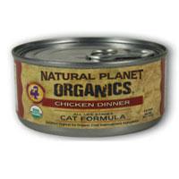Natural Planet Organics Can Cat Food Natural Planet Organics Can Cat food is specially formulated for cats of all life stages. Organic chicken is the first ingredient and provides high quality protein. Omega 3 and 6 fatty acids are included, which promote healthy skin and a shiny coat. Vitamins and minerals are abundant and essential for overall health. The great taste is sure to please even the most finicky feline. Since it is made in the USA, you can feel great about feeding it to your best friend. Features: For cats of all life stages High quality protein Delicious taste Great for shiny coat and healthy skin Contains essential vitamins and minerals Excellent palatability Superior digestibility Made in the USA Item Specifications: Flavor: Chicken Size: 5oz can, case of 12 Guaranteed Analysis: Crude Protein: min 10.0% Crude Fat: min 8.0% Crude Fiber: max 1.5% Moisture: max 78.0% Ash: max 1.4% Taurine: min 0.1% Omega 6: min 0.71%* Omega 3: min 0.08%* *Not recognized as an essential nutrient by the AAFCO Dog Food Nutrient Profiles. Calories: 1,100 ME kcal/kg, 170 ME kcal/5oz can Ingredients: Organic Chicken, Organic Chicken Broth, Organic Chicken Liver, Organic Flaxseed Oil (natural source of Omega 3 and 6 fatty acids), Organic Sunflower Oil (natural source of Omega 6 fatty acids), Calcium Carbonate, Guar Gum, Potassium Chloride, Vitamins (Vitamin A Supplement, Thiamine Mononitrate (Vitamin B1), Riboflavin Supplement (Vitamin B2), Niacin (Vitamin B3), d-Calcium Pantothenate (Vitamin B5), Pyridoxine Hydrochloride (Vitamin B6), Biotin (Vitamin B7), Folic Acid (Vitamin B9), Vitamin B12 Supplement, Vitamin D3 Supplement, Vitamin E Supplement), Carrageenan, Choline Chloride, Sea Salt, Taurine, Minerals (Zinc Proteinate, Iron Proteinate, Copper Proteinate, Manganese Proteinate), Tricalcium Phosphate, Ethylenediamine Dihydriodide (an organic compound of Iodine), Sodium Selenite. Daily Feeding Guidelines: The average cat requires 1 ounce of food per pound of body weight per day. Feed up to twice this amount for kittens. Provide clean, fresh drinking water daily. Formulated to meet the nutritional levels established by the AAFCO Cat Food Nutrient Profiles for All Life Stages.
