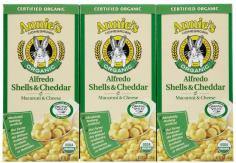 1 Box = 6 oz; Macaroni and Cheese - Alfredo Shells and Cheddar Cheese. Certified organic. 100% real cheese. No artificial anything! 0 g trans fat. Naturally good source of calcium and protein. No pesticides or hormones. USDA organic. Dear Friend, For those of you looking for a little more zest in life, Annie's proudly offers Organic Alfredo Shells and Cheddar. It's our distinctively delicious, certified organic white cheddar cheese spruced up with just a couple of simple ingredients: basil and garlic, both also certified organic. Why organic? It's simple. Organic is better for you and better for the planet. The more I farm, the more I understand the direct relationship between the health of our bodies and the health of the soil in which our food is grown. Annie's uses the highest quality certified organic durum wheat available to make our unique pasta shells. Our organic wheat growers use organic matter (compost, manure, mulch) to build healthy, sustainable soil that holds water better and reduces plants' susceptibility to disease. And, because no chemical fertilizers, pesticides, herbicides, or fungicides are used, the beneficial microorganisms found in soil aren't destroyed, water supplies aren't poisoned by chemical runoff, and no toxic residues are left behind. And our distinctively delicious ground-breaking white cheddar cheese is certified organic too. It comes from organic dairy farms where cows are fed organic, nutritionally balanced diets and are treated humanely. No growth hormones, no antibiotics. Bye for now, Annie. Certified organic by Oregon Tilth. Made in USA. function openGCBalance() {var url = 'http://www2. meijer.com/nutrition/nutrition. aspx UPC=1356230097'; open Window(url, 700, 450);} function open Window(address, width, height, resizable, scrollbars) {if(!scrollbars) { scrollbars = "yes"; } if(!resizable) { resizable = "no"; } var new Window = window. open(address, 'Popup Window', 'width=' + width + ',height=' + height + ',toolbar=no, location=no, directories=no, status=no, menubar=no, scrollbars=' + scrollbars + ',resizable=' + resizable); new Window. focus();}