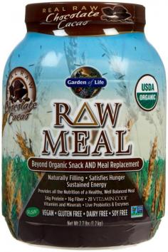 Garden of Life Raw Meal Beyond Organic Meal Replacement Formula Chocolate Cacao - 2.7 lbs. (1.2 kg) Garden of Life Raw Meal Beyond Organic Meal Replacement Formula feeds your body the best that it wants. Garden of Life Raw Meal Beyond Organic Meal Replacement Formula is a high protein, high fiber, certified organic, raw meal replacement powder that provides the nutrition of a well-balanced, healthy, meal in one delicious serving. Garden of Life Raw Meal Beyond Organic Meal Replacement Formula goes beyond organic - providing live probiotics and enzymes, Vitamin Code Raw Food-Created Nutrients and Code Factors such as Beta Glucans, SOD, glutathione and CoQ10. Garden of Life Raw Meal Beyond Organic Meal Replacement Formula is an excellent source of complete protein, including all essential amino acids, crucial building blocks to good health. One Garden of Life Raw Meal Beyond Organic Meal Replacement Formula serving provides 34 grams of protein from Raw organic sprouts featuring sprouted brown rice protein, plus 16 grams of soluble and insoluble fiber. A super-concentrated source of nutrition. Garden of Life Raw Meal Beyond Organic Meal Replacement Formula is also an excellent source of 20 Vitamin Code vitamins and minerals in the form of Raw Food-Created Nutrients and Raw Food-Created Minerals. Garden of Life Raw Meal Beyond Organic Meal Replacement Formula contains 26 Raw, organic superfoods including sprouts, seeds, greens and fruits plus live probiotics and enzymes for healthy digestion. Garden of Life Raw Meal Beyond Organic Meal Replacement Formula is naturally filling, satisfied hunger and provides energy. Garden of Life Raw Meal Beyond Organic Meal Replacement Formula has a delicious real chocolate taste for maximum enjoyment.
