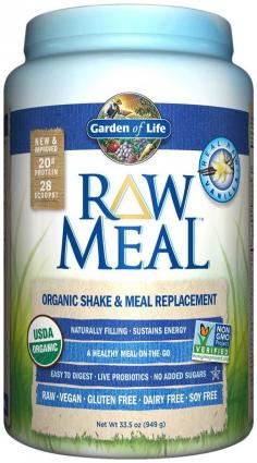Garden of Life Raw Meal Beyond Organic Meal Replacement Formula Vanilla- 2.5 lbs. (1.1 kg) Garden of Life Raw Meal Beyond Organic Meal Replacement Formula feeds your body the best that it wants. Garden of Life Raw Meal Beyond Organic Meal Replacement Formula is a high protein, high fiber, certified organic, raw meal replacement powder that provides the nutrition of a well-balanced, healthy, meal in one delicious serving. Garden of Life Raw Meal Beyond Organic Meal Replacement Formula goes beyond organic - providing live probiotics and enzymes, Vitamin Code Raw Food-Created Nutrients and Code Factors such as Beta Glucans, SOD, glutathione and CoQ10. Garden of Life Raw Meal Beyond Organic Meal Replacement Formula is an excellent source of complete protein, including all essential amino acids, crucial building blocks to good health. One Garden of Life Raw Meal Beyond Organic Meal Replacement Formula serving provides 34 grams of protein from Raw organic sprouts featuring sprouted brown rice protein, plus 16 grams of soluble and insoluble fiber. A super-concentrated source of nutrition. Garden of Life Raw Meal Beyond Organic Meal Replacement Formula is also an excellent source of 20 Vitamin Code vitamins and minerals in the form of Raw Food-Created Nutrients and Raw Food-Created Minerals. Garden of Life Raw Meal Beyond Organic Meal Replacement Formula contains 26 Raw, organic superfoods including sprouts, seeds, greens and fruits plus live probiotics and enzymes for healthy digestion. Garden of Life Raw Meal Beyond Organic Meal Replacement Formula is naturally filling, satisfied hunger and provides energy. Garden of Life Raw Meal Beyond Organic Meal Replacement Formula has a delicious real chocolate taste for maximum enjoyment.
