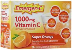 Dietary Supplement. 7 B vitamins. 24 nutrients. Electrolytes. Antioxidants. 24 nutrients with 7 B vitamins. Antioxidants and electrolytes. Health: 1,000 mg of vitamin C, zinc, quercetin, and antioxidants support your immune system. Energy: 7 B vitamins including B1, B2, B3, B6, and B12 enhance energy naturally - no caffeine, no crash. Electrolytes: Great for post-workout, replace key electrolytes lost through perspiration. Naturally, it's good for you! Bursting with all sorts of sunshine-y citrus deliciousness, it's no wonder we call it super. With each sip, you can feel the 24 nutrients flow through your body in a wave of Emergen-C rejuvenation. If feeling good is your thing, you found the right box. Feel the good. Fix it how you like it! Less water = more flavor. Less packaging for less waste. Our boxes are printed with vegetable-based inks. Smaller box, less waste. For the same value, this box contains 6% less paper board than previous boxes. Recyclable: This box is recyclable. (These statements have not been evaluated by the Food and Drug Administration. This product is not intended to diagnose, treat, cure, or prevent any disease.) Ages 14 and up, one packet up to 2 times per day. Empty contents into a glass, add 4-6 oz of water, stir. For lighter flavor, mix with more water. Store in a cool, dry place. Other Ingredients: Fructose, Citric Acid, Natural Orange Flavors, Malic Acid, Orange Juice Powder, Tapioca Maltodextrin, Silica, Beta Carotene, Glycine, Aspartic Acid, Tartaric Acid, and Cysteine Hydrochloride.