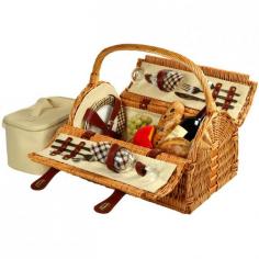 Handcrafted full reed natural willow. Traditional styled picnic basket for 2. Carrying handle on top for easy access. Includes napkins, wine glasses, flatware, and corkscrew. Available in a variety of sizes. The Sussex Wicker Picnic Basket for 2 - London Plaid is a one-stop solution to your picnic basket needs. Natural reed willow construction and a top carry handle offers durability and convenience. Designed in the U.S, this minimalistic basket is perfect for two people. Its dome shaped top and carry handle offers convenience and easy portability. The handy basket includes ceramic plates, stainless steel flatware, glass wine glasses, cotton napkins, food cooler, etc. About Picnic at AscotDay or evening, beachside or backyard, picnics are a favorite event. By introducing Americans to the British tradition of upmarket picnics over a decade ago, Picnic at Ascot created a niche for picnic products combining British sophistication with an American fervor for excitement and exploration. Known as an industry leader in the outdoor gift market, Picnic at Ascot houses a design staff dedicated to preserving the prized designs and premium craftsmanship signature to the company. Their exclusive products are carried only by selective merchants. Picnic at Ascot provides quality products that meet the demands of today, yet reflect classic picnic style.