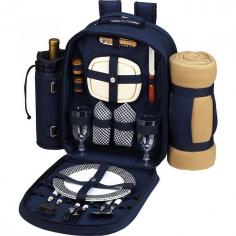 Constructed of PVC free 600 denier poly-canvas material Navy Blue color Comes with detachable wine pouch and blanket Features adjustable backpack straps for comfort Made in the U.S.A.Dimensions: 21W x 6.5D x 15.5H in. Explore the outdoors with your loved one carrying along the Picnic At Ascot Bold Picnic Backpack with Blanket for 2 - Navy. You can snack anytime anywhere with this bag that comes with essentials like stainless steel cutlery melamine plates a cheese knife and cotton napkins. Spread out a feast or snuggle up with the cozy blanket that's kept in a removable carrier. Because it has Thermal Shield insulation it keeps food or drinks at a desired temperature. This backpack designed in the U.S. features a tough durable 600D canvas construction. About Picnic at AscotDay or evening beachside or backyard picnics are a favorite event. By introducing Americans to the British tradition of upmarket picnics over a decade ago Picnic at Ascot created a niche for picnic products combining British sophistication with an American fervor for excitement and exploration. Known as an industry leader in the outdoor gift market Picnic at Ascot houses a design staff dedicated to preserving the prized designs and premium craftsmanship signature to the company. Their exclusive products are carried only by selective merchants. Picnic at Ascot provides quality products that meet the demands of today yet reflect classic picnic style.