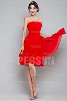 Femme robe de cocktail bustier rouge en mousseline rouge