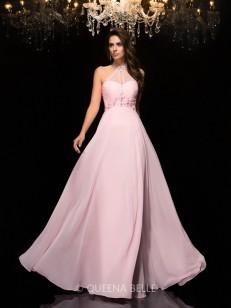 A-Line/Princess Halter Sleeveless Chiffon Beading Floor-Length Dresses