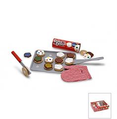 Dimensions: 13.5L x 10.5W x 3.25H inches. 28 pieces of cookie monster madness. Durable wood construction. 12 sliceable cookies. 12 decorations included. Complete with accessories like a spatula, mitt, and tube. Recommended for ages 3-7 years. Nothing beats the fun of baking cookies - for kids or for grown-ups. This baking set features wooden pieces that look very realistic and are built to withstand the wear and tear of child's play. You get a dozen sliceable cookies and a dozen toppings to decorate them with. Fun extras include an oven mitt a spatula a cookie sheet and a durable cookie dough tube! Just slice the cookie dough decorate the cookies serve and enjoy! Yum! About Melissa & Doug ToysSince 1988 Melissa & Doug have grown into a beloved children's product company. They're known for their quality educational toys and items and have grown in double digits annually. The Melissa & Doug company has been named Vendor of the Year by such great retailers as FAO Schwarz Toys R Us and Learning Express and their toys have been honored as Toys of the Year by Child Magazine FamilyFun Magazine and Parenting Magazine. Melissa & Doug - caring quality children's products.