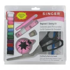 SINGER-Beginner's Sewing Kit contains all the basics for sewers and non-sewers alike! Makes a perfect traveling companion or as a child's My first sewing kit gift, everything you need to get started. This kit includes one each: tomato pin cushion, 60-inch tape measure, needle threader, blue marking pencil, white marking pencil, sewing gauge, seam ripper, thimble, 8-inch bent trimmer scissors, plus 11 spools of 100% polyester thread, 10 hand needles and 100 straight pins. All 130 pieces come in a reusable storage box measuring 8x7x1 inch. Imported.