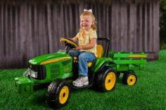 It's not yard work if it's fun, right? The Peg Perego John Deere Farm Power with Trailer Battery Powered Riding Toy is the perfect riding toy to get your little one excited about picking up sticks, thanks to its included trailer. This fun little tractor also features all-terrain wheels, two speeds, an adjustable seat, a rechargeable battery with charger, and an option to lockout the faster of the two speeds. About Peg Perego After the birth of his infant son in 1949, Giuseppe Perego was unhappy with the minimal selection of juvenile products and decided to design his own baby carriage. His wife added beautiful, functional fabrics, and the overall aesthetics caught the attention of other parents in the Peregos' small Italian neighborhood. They were inundated with requests by neighbors for carriages of their own, and Peg Perego was born. Before long, the company introduced high chairs, strollers, and other juvenile products. With each new product, the family commitment to quality continued. Always thinking forward, Peg Perego has never rested on past products or designs; it continues to stay current with parents' changing needs and new research that highlights the health and safety of infants and juveniles.