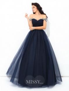 Ball Gown Off-the-Shoulder Sleeveless Beading Floor-Length Net Quinceanera Dress