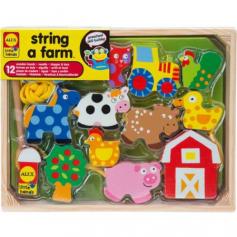 Help develop fine-motor skills with these big chunky wooden pieces that string together. Having your kids talk about the animals while they are stringing them helps develop verbal communication skills! Each set includes 12 wooden beads, wooden needle, cotton lace and stopper. The wooden tip on the lace makes it easier for little hands to control than regular laces.
