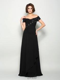Off-the-Shoulder Short Sleeves Chiffon Long Mother of the Bride Dress