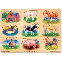Melissa & Doug brings the sounds of the barnyard to your child's playroom with this fun wood Farm Sounds Puzzle. Limit six per household. Product Features Puzzle pieces include: sheep, horse, duck, cow, dog, cat, pig & rooster Sturdy wood construction Product Details 1.25H x 8.5W x 11.7D Ages 2 years & up Requires AAA batteries (not included) Wood Model no. 0268 Promotional offers available online at Kohls.com may vary from those offered in Kohl's stores. Size: One Size. Gender: Unisex. Age Group: Kids. Material: Wood.