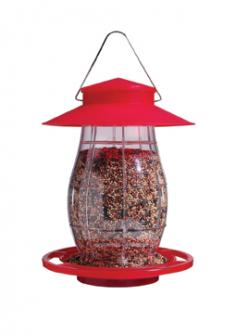 Decorative Feeder adds a sense of style to feeding your feathered friends. This easy to fill feeder is perfect for any birding enthusiast. Lift-off top makes this feeder easy to both clean and fill Holds 4-pound of mixed seed Metal han. Color: Red. Dimensions (L x W x H): 16.5 x 16.5 x 11.5.
