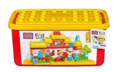 With the Mega Bloks Farm your little farmer can harvest the fields, feed the cow and drive the tractor around! Build the farm, herd the sheep into the barn and harvest the crops with the tractor. The farm includes blocks that have been decorated with a farm theme to make building and playing so much more fun! Comes inside a Mega Bloks tub, with a lid you can build on. Theme: First Builders. Includes a farmer, tractor and 4 animals. Decorated blocks to make sure you have everything for the farm. Easy storage. Compatible with other Mega Bloks sets for hours of fun. One supplied. Size H28.6, W59.7, D36.7cm. For ages 1 year and over. Manufacturer's lifetime guarantee. EAN: 065541066267. WARNING(S): Only for domestic use.