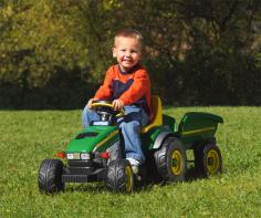 Overall dimensions: 52L x 19.5W x 19.5H inches. Realistic John Deere design makes it appealing to kids. Features a matching trailer that can easily be removed. Adjustable bucket seat provides safety and security. Durable tractor wheels can handle any type of terrain. Chain-pedal operation makes it easy for your child to ride. Weight capacity: 50 lbs. Ages 2 years to 4 years. What We Like About the John Deere Pedal Farm Tractor & Trailer Ideal for children between the ages of two and four the John Deere Farm Tractor & Trailer provides your child with a fun way to learn and explore. Its detachable trailer will make your child eager to help with yard chores while its smooth ride will build confidence and give him or her the skills needed for a bicycle. About Peg PeregoAfter the birth of his infant son in 1949 Giuseppe Perego was unhappy with the minimal selection of juvenile products and decided to design his own baby carriage. His wife added beautiful functional fabrics and the overall aesthetics caught the attention of other parents in the Peregos' small Italian neighborhood. They were inundated with requests by neighbors for carriages of their own and Peg Perego was born. Before long the company was introducing high chairs strollers and other juvenile products. With each new product the family commitment to quality continued. Always thinking forward Peg Perego has never rested on past products or designs; it continues to stay current with parents' changing needs and new research that highlights the health and safety of infants and juveniles.