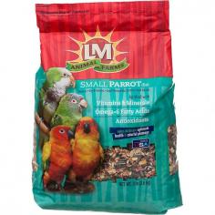 LM Animal Farms Small Parrot Diet is a nutritious blend of seeds, grains, nuts and vitamin-fortified pellets that tastes great for small parrots. Formulated with the optimal levels of protein, fat and carbohydrates to meet the needs of quakers, small conures, small piocephalus and other small parrots. - Carefully selected ingredients to ensure maximum consumption - Formulated with optimal levels of protein, fat and carbohydrates - Fortified with vitamins & minerals, antioxidants and Omega-6 fatty acids IngredientsWhole wheat, oat groats, kibbled corn, striped sunflower seeds, black oil sunflower seeds, peanuts, safflower seeds, red milo, corn flakes, ground corn, whole corn, dehulled soybean meal, dicalcium phosphate, sugar, ground limestone, brewers dried yeast, cane molasses, corn distillers, dried grains, salt, wheat germ meal, choline chloride, condensed whey fermentation solubles, L-lysine, potassium chloride, DL-methionine, L-Ascorbyl-2-Polyphosphate, magnesium oxide, ferrous sulfate, vitamin e supplement, vegetable oil, rosemary extract, niacin supplement, calcium pantothenate, copper sulfate sodium selenate, biotin, riboflavin supplement, zinc oxide, pyridoxine hydrochloride, menadione sodium bisulfite complex, thiamine mononitrate, vitamin a supplement, manganous oxide, vitamin b12 supplement, folic acid, color added (titanium dioxide, blue #1, yellow #5, yellow #6 lake, red #40 red), vitamin d3 supplement, cobalt carbonate, iron proteinate, potassium iodate, manganese proteinate, zinc proteinate. Guaranteed AnalysisCrude protein (min.) 10%, crude fat (min.) 8%, crude fiber (max.) 12%, moisture (max.) 12%, calcium (min.) 0.1%, calcium (max.) 0.3%, phosphorus (min.) 0.2%, vitamin A (min.) 100 IU/lb, vitamin D3 (min.) 50 UI/lb, vitamin E (min.) 20 IU/lb, Omega 6 fatty acids (min.) 2%. LM Animal Farms Small Parrot Diet: 8 lbs #2205312211 - Parrot Food