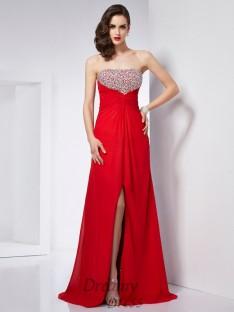 A-Line/Princess Strapless Chiffon Floor-Length Dress