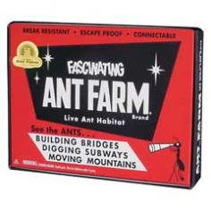 The Uncle Milton Vintage Ant Farm is sure to bring back fond memories with its retro Ant Farm package and original die-cut display box with authentic 1946 graphic treatment! Experience this fascinating timeless classic for the first time or all over again and get a peek into the amazing underground world of the ant. Adult assistance recommended. Contents: 1 ant habitat, sand, tubing, mail-in coupon for live ants and watcher's manual.