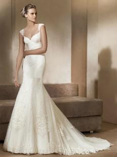 Trompet / zeemeermin Off-de-schouder Lace Sleeveless Tulle Kapel Train Wedding Dresses