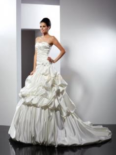Ivory Satin Sweetheart Ball Gown Cathedral Train Wedding Dresses