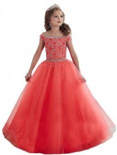 Ball Gown Off-the-Shoulder Sleeveless Beading Floor-Length Tulle Flower Girl Dresses