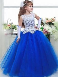 Ball Gown Jewel Sleeveless Lace Floor-Length Tulle Flower Girl Dresses