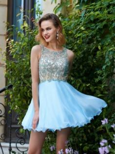 Light Sky Blue Chiffon Scoop A-Line/Princess Short/Mini Homecoming Dresses
