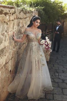Off-the-Shoulder Prom Dress | Tulle Lace Appliques Evening Gowns | www.babyonlinewholesale.com