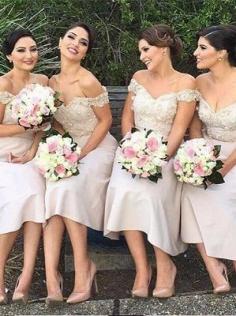 Glamorous Off-the-Shoulder Short Lace Bridesmaids Dress | www.babyonlinewholesale.com