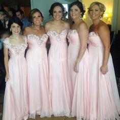 Sweetheart Pink Bridesmaid Dresses Beads Flowers Appliques Chiffon Cheap Maid of Honor Dress | www.babyonlinewholesale.com